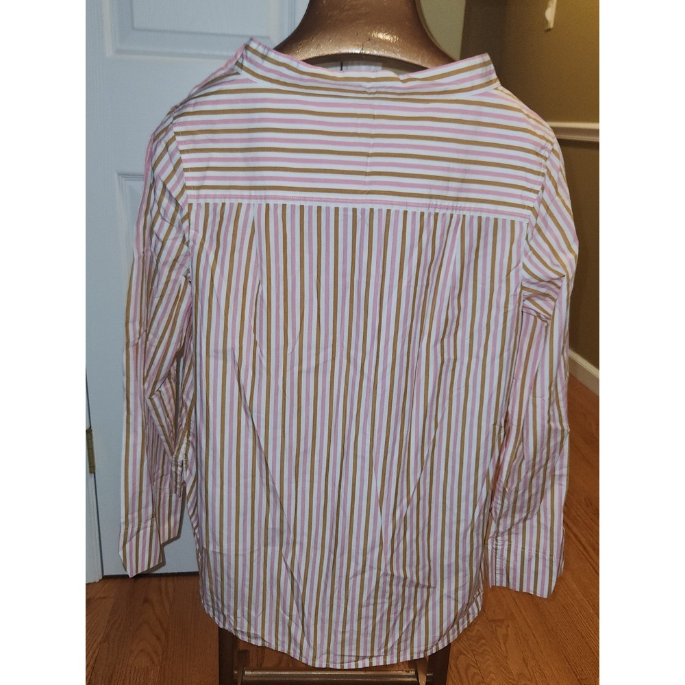 J.Crew Womens Pink Mustard Yellow Striped Button Shoulder Top Size 10 - Picture 6 of 7